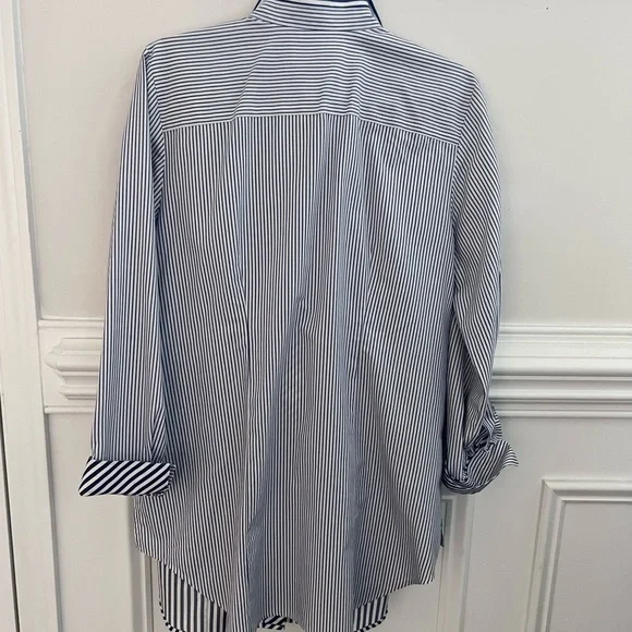 Chico’s Blue/White Stripe Tie-Front Button Down Coastal Classic Tunic Size LG - Picture 5 of 6